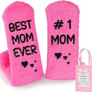 Women’s Pink Fuzzy Novelty Socks “Best Mom Ever #1 Mom”